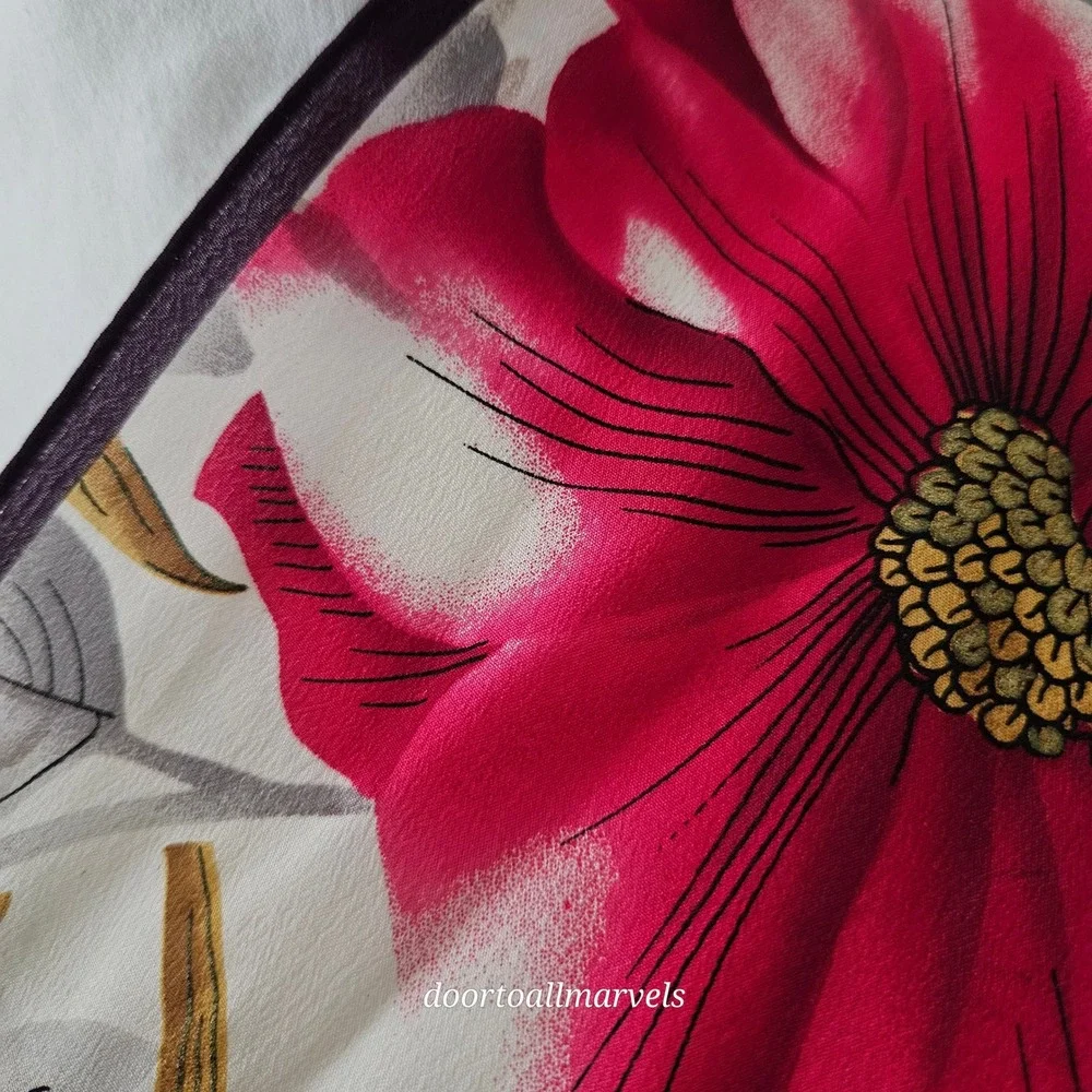 Vintage Oscar de la Renta Silk Scarf Floral Baroque Crepe de Chine Metallic Gold - Picture 8 of 11